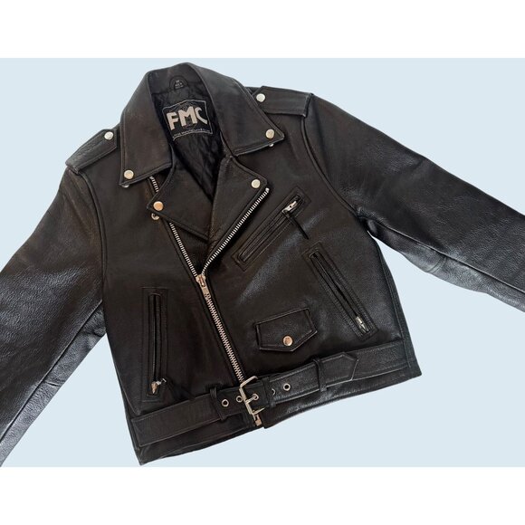 FMC First Manufacturing Co Black Leather Motorcycle Biker Jacket Sz M - Picture 1 of 7